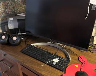 LG Monitor and Keyboard.  Rabbit shaped mouse pad