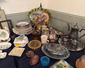 The following photos will feature, silver serving sets, china plates, depression glass, ceramics, seasonal platters.