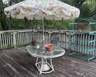 Nice Patio/Deck Oval Table.  Big patio  Unmbrella, Blue frame for deck greenhouse (2)
