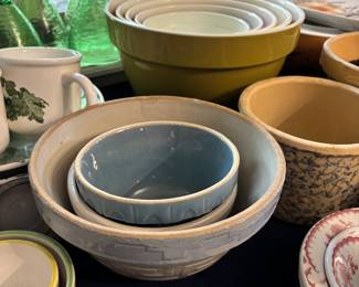 Crock Bowls of all sizes, colors and styles i.e. blue, brown, splatter ware, sponge