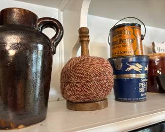 Crocks and Jugs, Vintage Twine, Peanut Butter cans