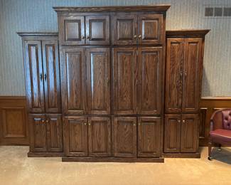 Beautiful Oak Media Cabinet with Bookcases, Curio, Storage. (size to follow)