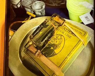 Book carrier and books from early 1900's