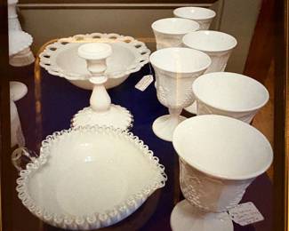 Silvercrest Fenton Heart Shape Milk Glass Bowl, Open Lace Milk Glass Bowl