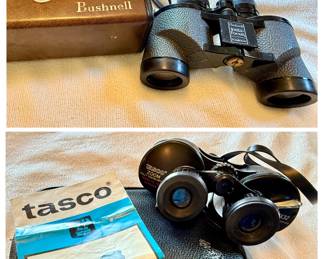 Vintage Bushnell Insta-Focus Explorer binoculars with case and Tasco Zip Focus binoculars with case