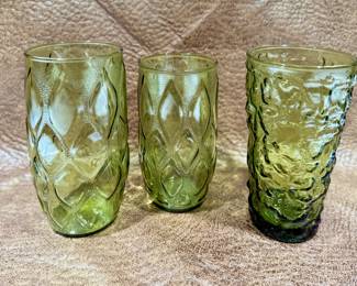 Anchor Hocking green glass drinkware