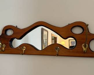 Mirrored wood wall hat rack