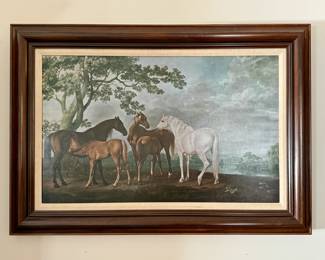Large framed reproduction print "Mares and Foals" by George Stubbs