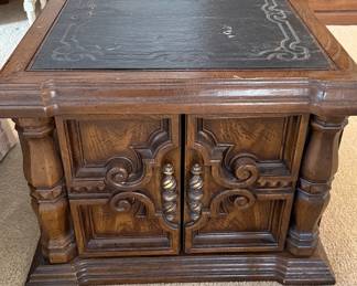 MCM end table cabinet with engraved slate top