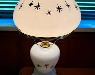 Vintage starburst milk glass desk lamp