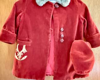 Vintage handmade child's velvet coat with cap