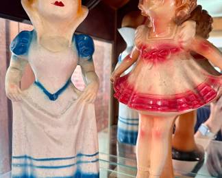 Vintage chalkware Cinderella and Shirley Temple statues