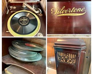 Antique Silvertone Phonograph with 78 rpm records