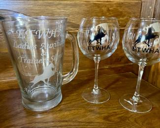 ETWHA commemorative water pitcher and wineglasses