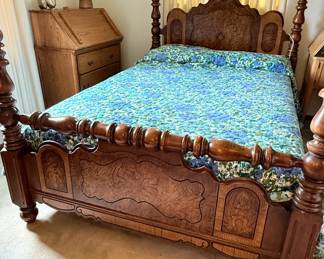 Art Deco style tiger oak king size bed