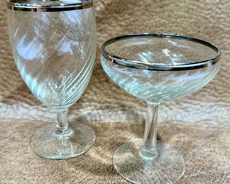 Silver rimmed swirl wine and champagne glasses