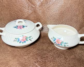 Homer Laughlin "Trellis" sugar bowl and creamer set
