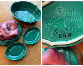 Johannes Brahm California ceramic rose trinket bowl set