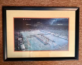 Large framed photograph of the marching band formation at Neyland Stadium, inscribed by W.J. Julian