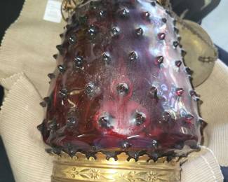 Hobnail Cranberry Glass Ceiling Fixture