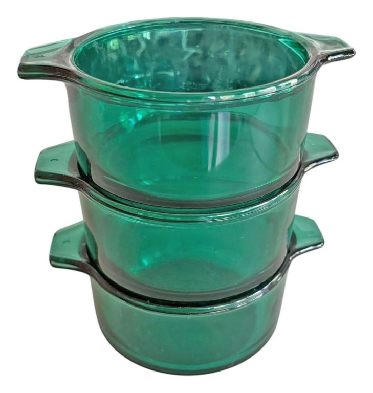 3 Teal Stacking Glass Bowls