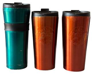 3 Starbucks Stainless Steel Coffee Tumblers