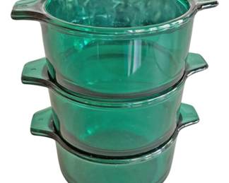 3 Teal Stacking Glass Bowls