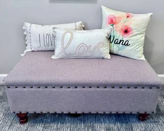 Nailhead Storage Ottoman and Accent Pillows