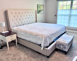 King Bed Tufted Headboard, Footboard Mattress and a Boxspring