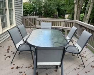Outdoor glass top table & 6 chairs