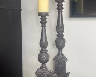 Carved wood tall candlesticks
