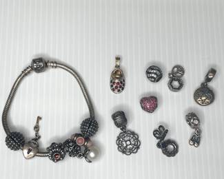 Pandora bracelet and assorted charms