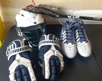 Lacrosse equipment: Bauer gloves, Nike cleats, CS helmet