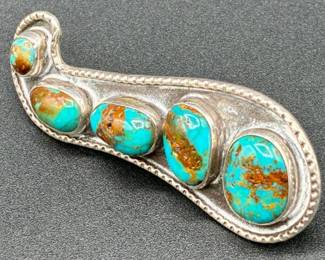 Quadruple Finger Band Ring .925 Sterling Silver with 5 Turquoise Stones - Size 10.5