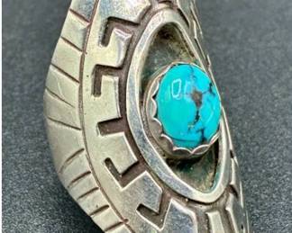 Pointed Oval Turquoise .925 Sterling Silver Signed Ring - Size 9