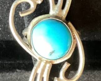Swirl Design Turquoise .925 Sterling Silver Ring - Size 6