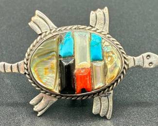 Turtle Multi Stone .925 Sterling Silver Ring Size 7.5