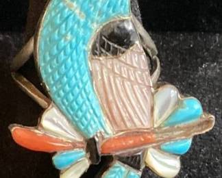 Bird Multi Stone .925 Sterling Silver Ring -Size 6.75