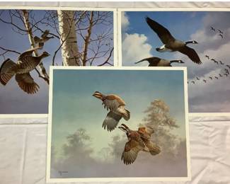 Trio of David Maass Unframed Prints - Includes Ruffed Grouse Pair, Canada Geese Pair, Bobwhite Quail Pair