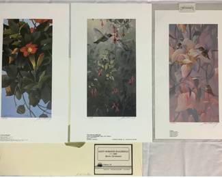 Trio of Unframed Hummingbird Prints by Mario Fernandez includes: Summer Memories, Misty Morning Ballerinas, and Fantasia