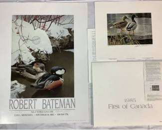 Robert Bateman Collection Includes: 1985 First of Canada Signed Print -"Mallard Pair-Early Winter" with Conservation Stamp and Wild Wings Gallery 1985 Signed Promo - Images of the Wild