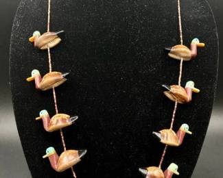 Native American Vintage Carved Shell Duck Fetish Necklace