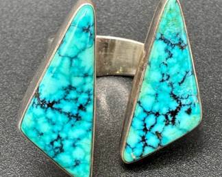 Split Triangular Turquoise .925 Sterling Silver Ring - Size 10