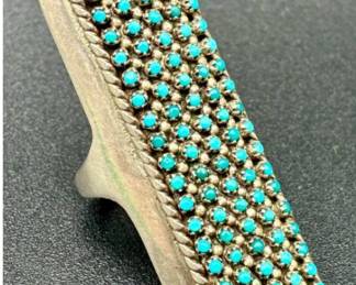 Towering Snake Eyes Turquoise Signed .925 Sterling Silver Ring - Size 9