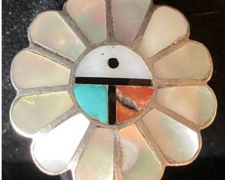 Sunface Pearl Inlays .925 Sterling Silver Ring - Size 8.5