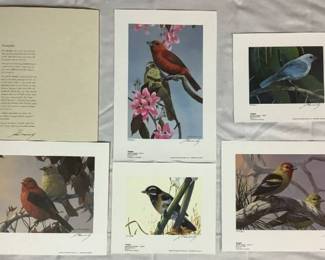 Set of 5 Unframed Signed/Numbered (354/980) Tanagers Prints by Mario Fernandez Includes: Scarlet Tanager- Plate I, Summer Tanager- Plate II, Western Tanger-Plate III, Stripe-Headed Tanager-Plate IV, Gray Blue Tanger-Plate V