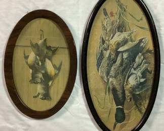 Pair of Hunters Bounty Vintage Oval Framed Prints (16.5" x 8.5" and 12" x 8")