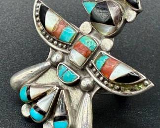 Thunderbird Multi Stone .925 Sterling Silver Ring - Size 8.75