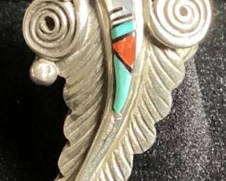 Whimsical Feather Turquoise .925 Sterling Silver Ring - Size 7