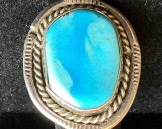 Oval Turquoise Wire Twist Border .925 Sterling Silver Ring - Size 11